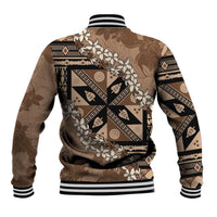 Bula Fiji Plumeria Tagimoucia Salusalu Mocha Baseball Jacket Kaiviti Masi - Polynesian Pride