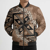 Bula Fiji Plumeria Tagimoucia Salusalu Mocha Bomber Puffer Jacket Kaiviti Masi - Polynesian Pride