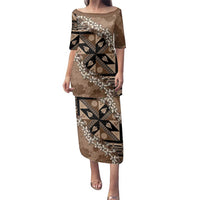 Bula Fiji Plumeria Tagimoucia Salusalu Mocha Family Matching Puletasi and Hawaiian Shirt Kaiviti Masi LT7 Mom's Dress Mocha - Polynesian Pride