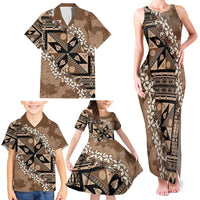 Bula Fiji Plumeria Tagimoucia Salusalu Mocha Family Matching Tank Maxi Dress and Hawaiian Shirt Kaiviti Masi LT7 - Polynesian Pride