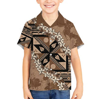 Bula Fiji Plumeria Tagimoucia Salusalu Mocha Family Matching Tank Maxi Dress and Hawaiian Shirt Kaiviti Masi LT7 Son's Shirt Mocha - Polynesian Pride