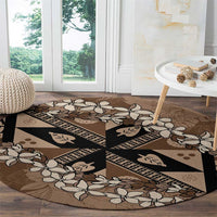 Bula Fiji Plumeria Tagimoucia Salusalu Mocha Round Carpet Kaiviti Masi - Polynesian Pride