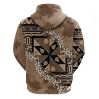 Bula Fiji Plumeria Tagimoucia Salusalu Mocha Zip Hoodie Kaiviti Masi - Polynesian Pride