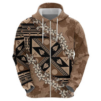 Bula Fiji Plumeria Tagimoucia Salusalu Mocha Zip Hoodie Kaiviti Masi - Polynesian Pride