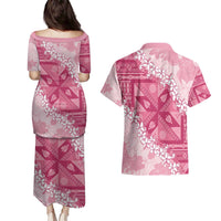 Bula Fiji Plumeria Tagimoucia Salusalu Pink Couples Matching Puletasi and Hawaiian Shirt Kaiviti Masi - Polynesian Pride