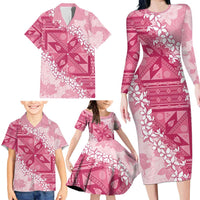 Bula Fiji Plumeria Tagimoucia Salusalu Pink Family Matching Long Sleeve Bodycon Dress and Hawaiian Shirt Kaiviti Masi LT7 - Polynesian Pride