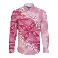 Bula Fiji Plumeria Tagimoucia Salusalu Pink Long Sleeve Button Shirt Kaiviti Masi LT7 Unisex Pink - Polynesian Pride