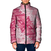 Bula Fiji Plumeria Tagimoucia Salusalu Pink Padded Jacket Kaiviti Masi - Polynesian Pride