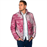 Bula Fiji Plumeria Tagimoucia Salusalu Pink Padded Jacket Kaiviti Masi - Polynesian Pride