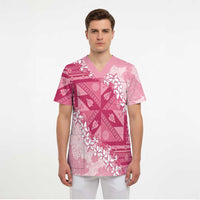 Bula Fiji Plumeria Tagimoucia Salusalu Pink Scrub Top Kaiviti Masi - Polynesian Pride