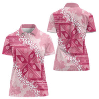 Bula Fiji Plumeria Tagimoucia Salusalu Pink Women Polo Shirt Kaiviti Masi - Polynesian Pride