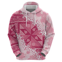 Bula Fiji Plumeria Tagimoucia Salusalu Pink Zip Hoodie Kaiviti Masi - Polynesian Pride