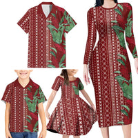 Women's Day Samoa Malu Tattoo Inspired Mix Teuila Family Matching Long Sleeve Bodycon Dress and Hawaiian Shirt Scarlet
