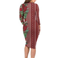 Women's Day Samoa Malu Tattoo Inspired Mix Teuila Family Matching Long Sleeve Bodycon Dress and Hawaiian Shirt Scarlet