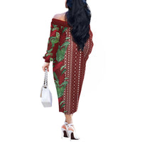 Women's Day Samoa Malu Tattoo Inspired Mix Teuila Off The Shoulder Long Sleeve Dress Scarlet