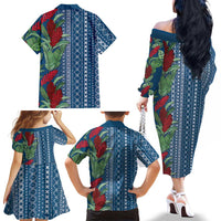 Women's Day Samoa Malu Tattoo Inspired Mix Teuila Family Matching Off The Shoulder Long Sleeve Dress and Hawaiian Shirt Royal Blue