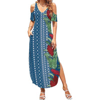Women's Day Samoa Malu Tattoo Inspired Mix Teuila Family Matching Summer Maxi Dress and Hawaiian Shirt Royal Blue