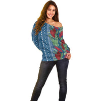 Women's Day Samoa Malu Tattoo Inspired Mix Teuila Off Shoulder Sweater Royal Blue LT7 - Polynesian Pride
