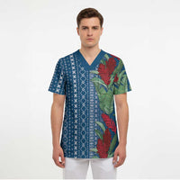 Women's Day Samoa Malu Tattoo Inspired Mix Teuila Scrub Top Royal Blue