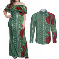 Women's Day Samoa Malu Tattoo Inspired Mix Teuila Couples Matching Off Shoulder Maxi Dress and Long Sleeve Button Shirt Sage Green