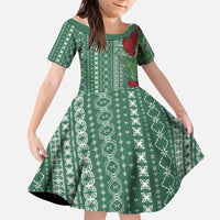 Women's Day Samoa Malu Tattoo Inspired Mix Teuila Family Matching Off Shoulder Short Dress and Hawaiian Shirt Sage Green LT7 Daughter's Dress Sage Green - Polynesian Pride