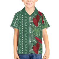 Women's Day Samoa Malu Tattoo Inspired Mix Teuila Family Matching Off Shoulder Short Dress and Hawaiian Shirt Sage Green LT7 Son's Shirt Sage Green - Polynesian Pride