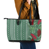 Women's Day Samoa Malu Tattoo Inspired Mix Teuila Leather Tote Bag Sage Green