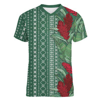Women's Day Samoa Malu Tattoo Inspired Mix Teuila Women V-Neck T-Shirt Sage Green