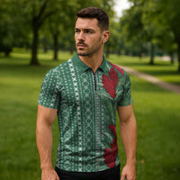 Women's Day Samoa Malu Tattoo Inspired Mix Teuila Zipper Polo Shirt Sage Green