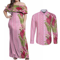 Women's Day Samoa Malu Tattoo Inspired Mix Teuila Couples Matching Off Shoulder Maxi Dress and Long Sleeve Button Shirt Rose Pink