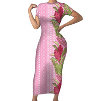 Women's Day Samoa Malu Tattoo Inspired Mix Teuila Family Matching Short Sleeve Bodycon Dress and Hawaiian Shirt Rose Pink