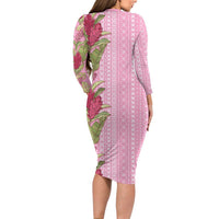 Women's Day Samoa Malu Tattoo Inspired Mix Teuila Long Sleeve Bodycon Dress Rose Pink LT7 - Polynesian Pride