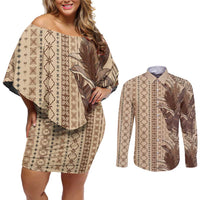 Women's Day Samoa Malu Tattoo Inspired Mix Teuila Couples Matching Off Shoulder Short Dress and Long Sleeve Button Shirt Vintage Tapa