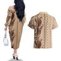 Women's Day Samoa Malu Tattoo Inspired Mix Teuila Couples Matching Off The Shoulder Long Sleeve Dress and Hawaiian Shirt Vintage Tapa