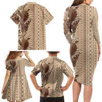 Women's Day Samoa Malu Tattoo Inspired Mix Teuila Family Matching Long Sleeve Bodycon Dress and Hawaiian Shirt Vintage Tapa LT7 - Polynesian Pride