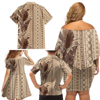 Women's Day Samoa Malu Tattoo Inspired Mix Teuila Family Matching Off Shoulder Short Dress and Hawaiian Shirt Vintage Tapa