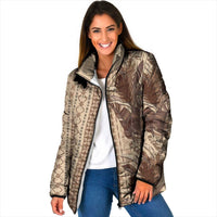 Women's Day Samoa Malu Tattoo Inspired Mix Teuila Padded Jacket Vintage Tapa LT7 Women Beige - Polynesian Pride