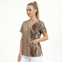 Women's Day Samoa Malu Tattoo Inspired Mix Teuila Scrub Top Vintage Tapa LT7 - Polynesian Pride