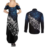 Maori Matariki Couples Matching Summer Maxi Dress and Long Sleeve Button Shirt Landscape Styled Fern - Galaxy
