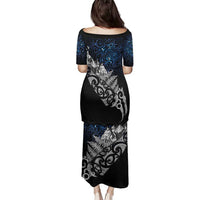 Maori Matariki Family Matching Puletasi and Hawaiian Shirt Landscape Styled Fern - Galaxy