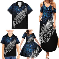 Maori Matariki Family Matching Summer Maxi Dress and Hawaiian Shirt Landscape Styled Fern - Galaxy