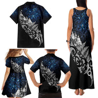 Maori Matariki Family Matching Tank Maxi Dress and Hawaiian Shirt Landscape Styled Fern - Galaxy