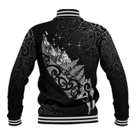 Maori Matariki Baseball Jacket Landscape Styled Fern - Monochrome