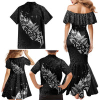 Maori Matariki Family Matching Mermaid Dress and Hawaiian Shirt Landscape Styled Fern - Monochrome
