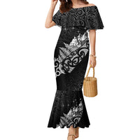 Maori Matariki Family Matching Mermaid Dress and Hawaiian Shirt Landscape Styled Fern - Monochrome