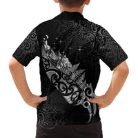 Maori Matariki Family Matching Off The Shoulder Long Sleeve Dress and Hawaiian Shirt Landscape Styled Fern - Monochrome
