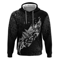 Maori Matariki Zip Hoodie Landscape Styled Fern - Monochrome LT7 Pullover Hoodie Black - Polynesian Pride