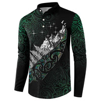 Maori Matariki Button Sweatshirt Landscape Styled Fern - Paua Shell