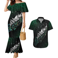 Maori Matariki Couples Matching Mermaid Dress and Hawaiian Shirt Landscape Styled Fern - Paua Shell