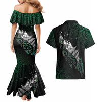 Maori Matariki Couples Matching Mermaid Dress and Hawaiian Shirt Landscape Styled Fern - Paua Shell